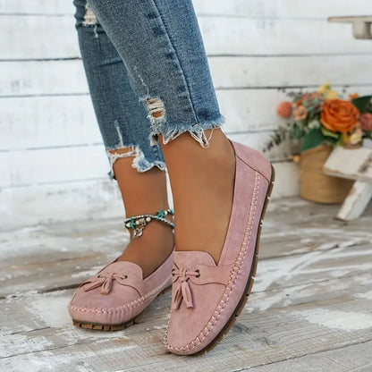Women's Faux Suede Moccasin Flats with Tassel Detail