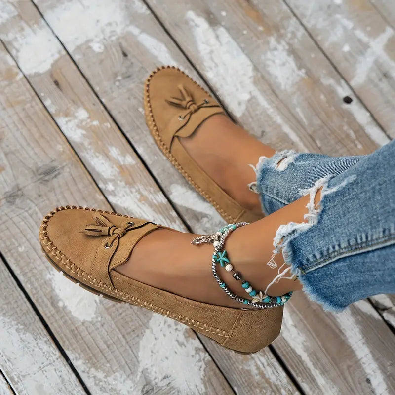 Women's Faux Suede Moccasin Flats with Tassel Detail
