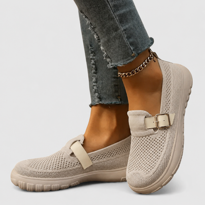 Women's Knit Slip-On Loafers with Buckle Strap