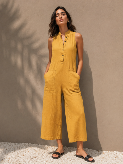 Women's Sleeveless Wide-Leg Jumpsuit with Pockets