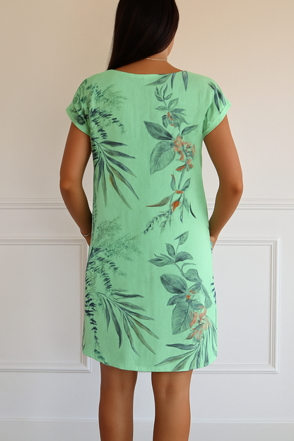 Women's Floral Linen Mini Dress with Pockets