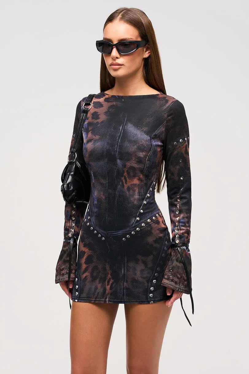Criselda Women's Dress | Leopard Print, Sheer Mesh, Body-Hugging Fit 0