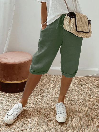 Women's Cropped Capri Pants with Drawstring Waist
