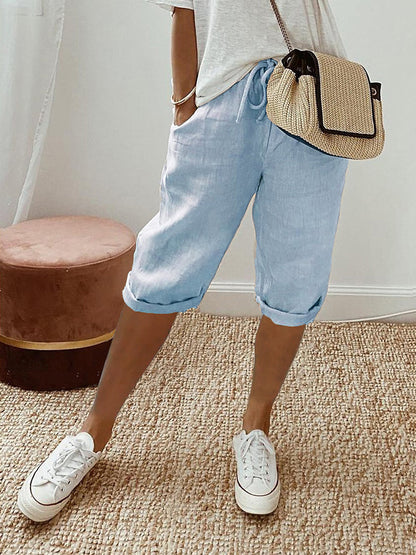 Women's Cropped Capri Pants with Drawstring Waist