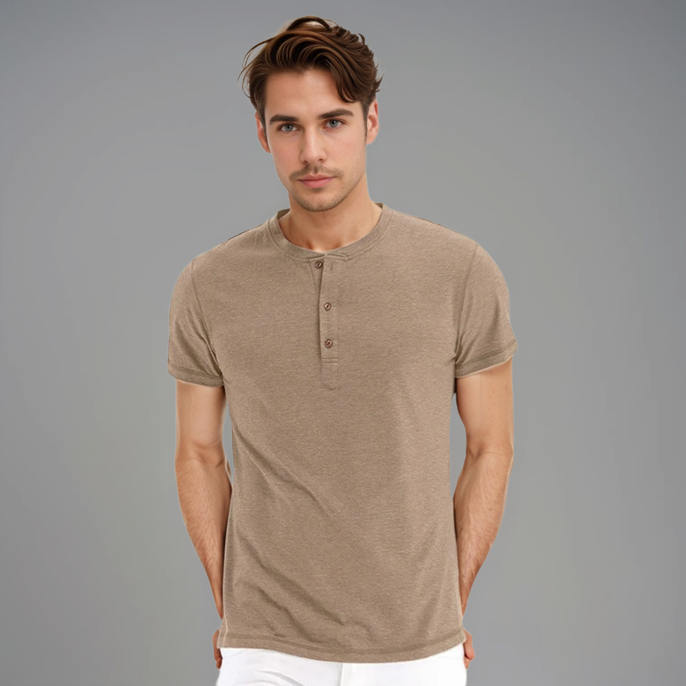 Men's Short Sleeve Henley T-Shirt with Buttons