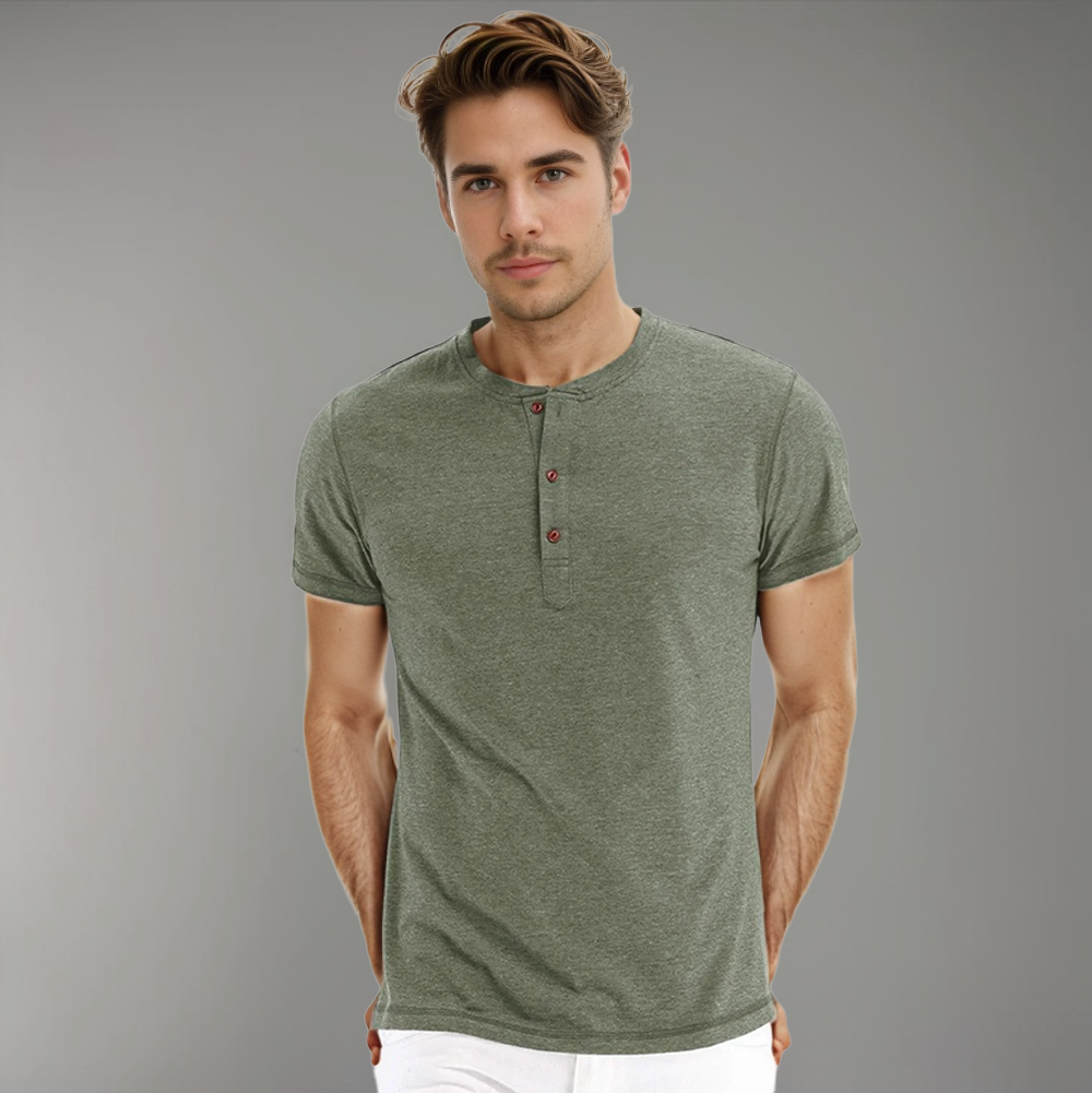 Men's Short Sleeve Henley T-Shirt with Buttons