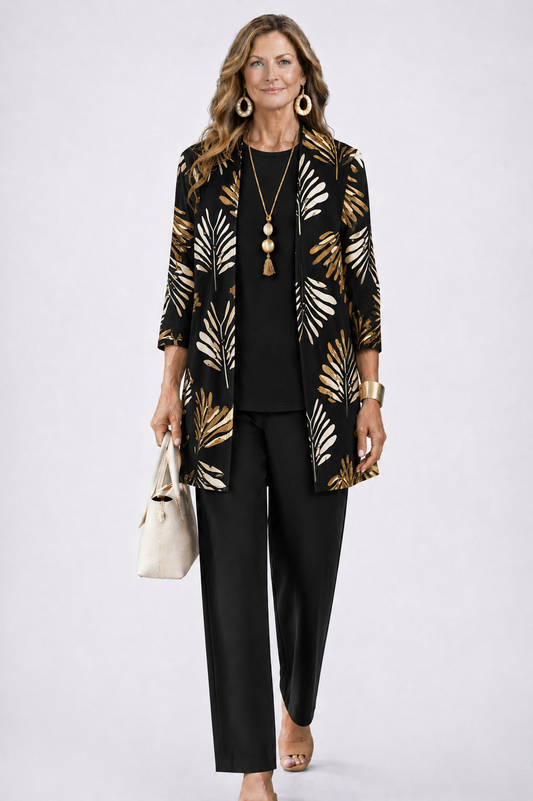 Dorina 3-Piece Set | Relaxed Fit, Lightweight, Printed Trousers 0