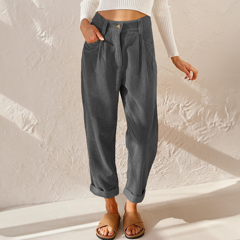 Women's High Waist Corduroy Pants with Front Pleats