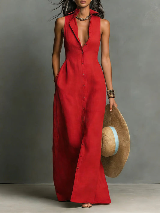 Elegant Sleeveless Maxi Shirt Dress for Women 0