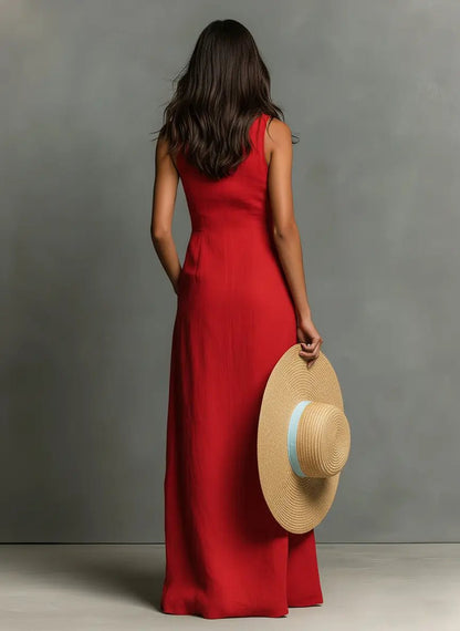 Elegant Sleeveless Maxi Shirt Dress for Women 1