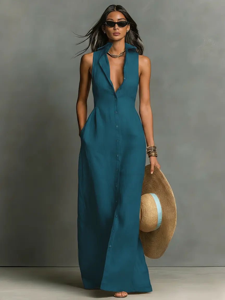 Elegant Sleeveless Maxi Shirt Dress for Women 2