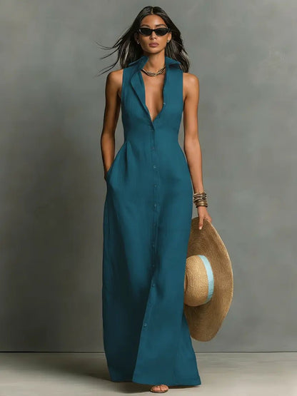Elegant Sleeveless Maxi Shirt Dress for Women 2