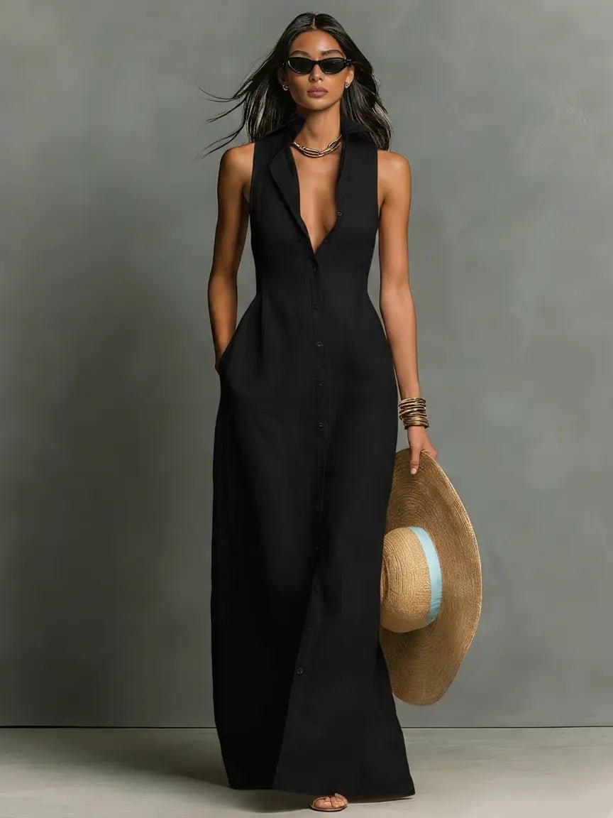 Elegant Sleeveless Maxi Shirt Dress for Women 3