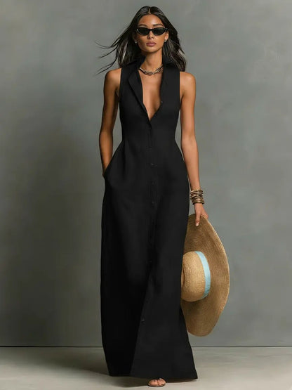 Elegant Sleeveless Maxi Shirt Dress for Women 3