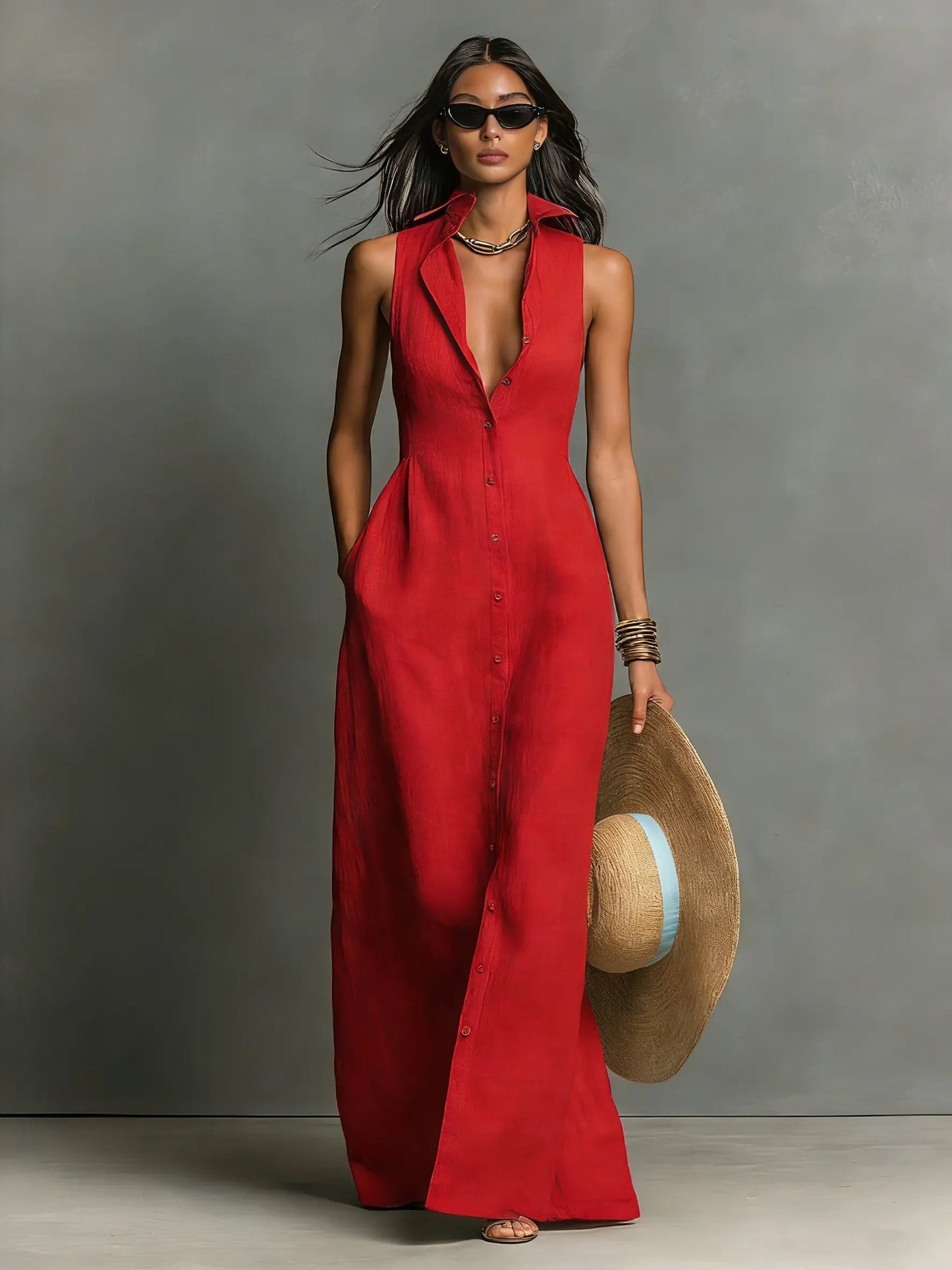 Elegant Sleeveless Maxi Shirt Dress for Women 6