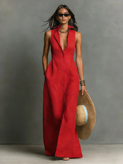 Elegant Sleeveless Maxi Shirt Dress for Women 6