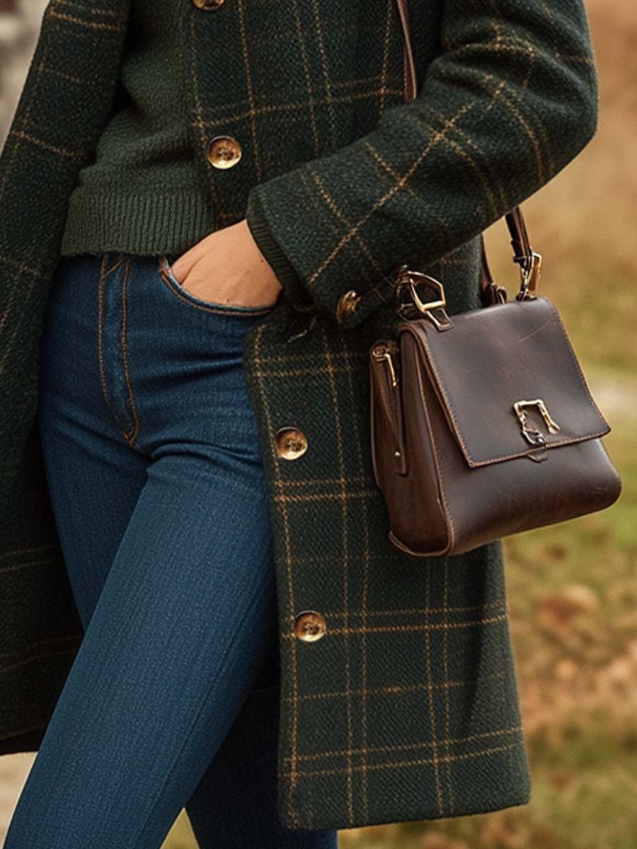 Elegant Women's Wool Check Winter Coat – Long Buttoned Outerwear 3