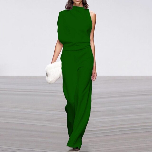 Women's Sleeveless Wide Leg Jumpsuit with High Neck