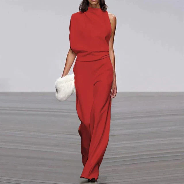 Women's Sleeveless Wide Leg Jumpsuit with High Neck