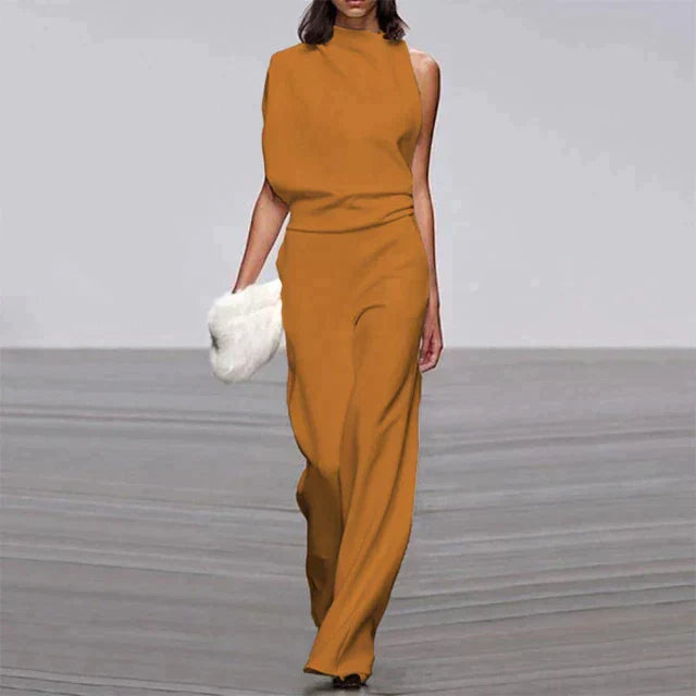 Women's Sleeveless Wide Leg Jumpsuit with High Neck