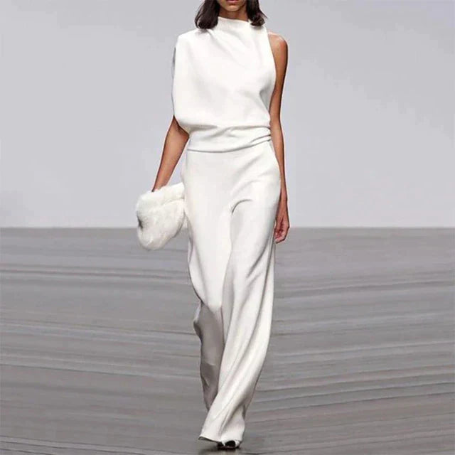 Women's Sleeveless Wide Leg Jumpsuit with High Neck