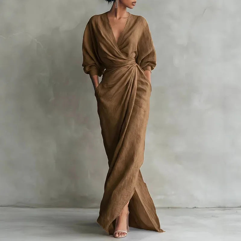 Elowen V Neck Wrap Waist Long Dress 2