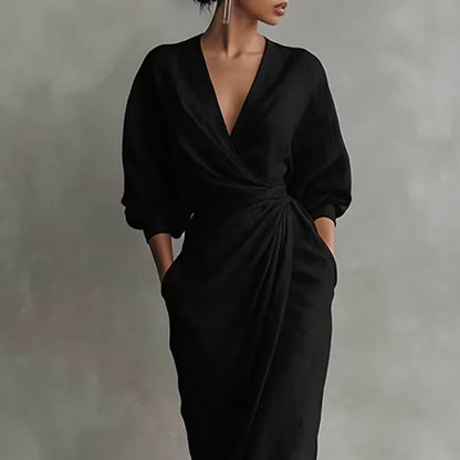 Elowen V Neck Wrap Waist Long Dress 5