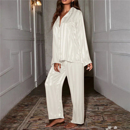Elysia Satin Pajama Set | Striped, Women's Loungewear 4