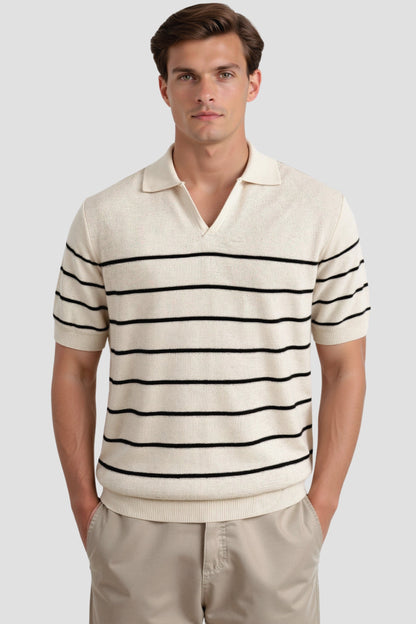 Men's Short Sleeve Striped Knit Polo Shirt
