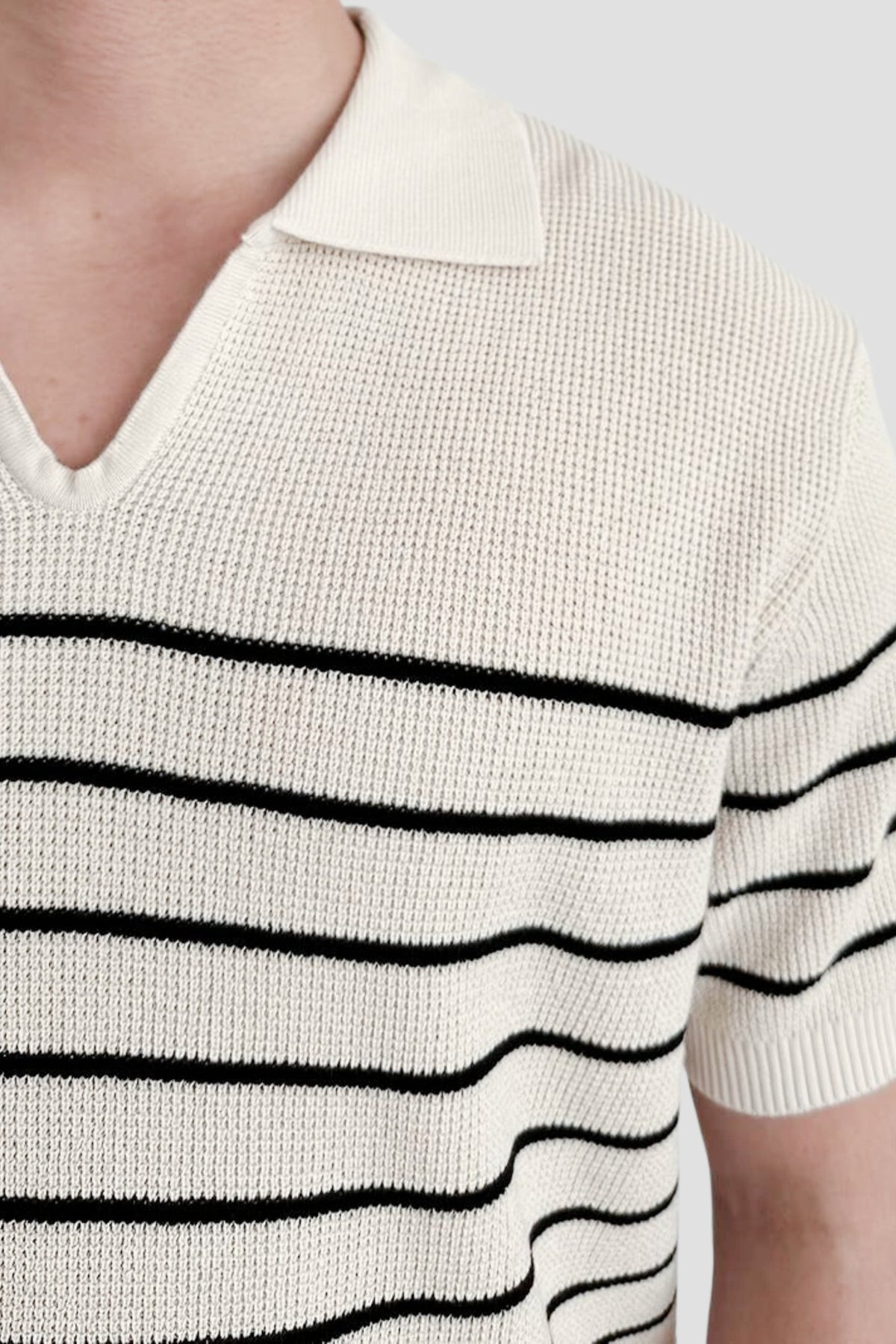 Men's Short Sleeve Striped Knit Polo Shirt