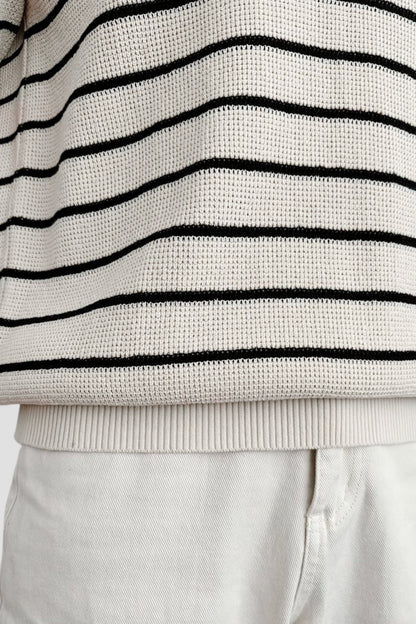 Men's Short Sleeve Striped Knit Polo Shirt