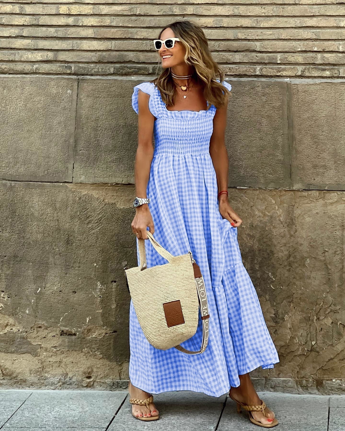 Fiona | Women's Smocked Gingham Maxi Dress 6