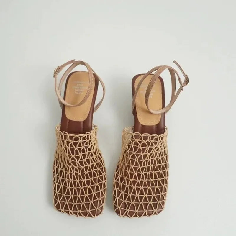 Fiora Mesh Weave Heels | Square Toe, Braided Mesh Wrap 0