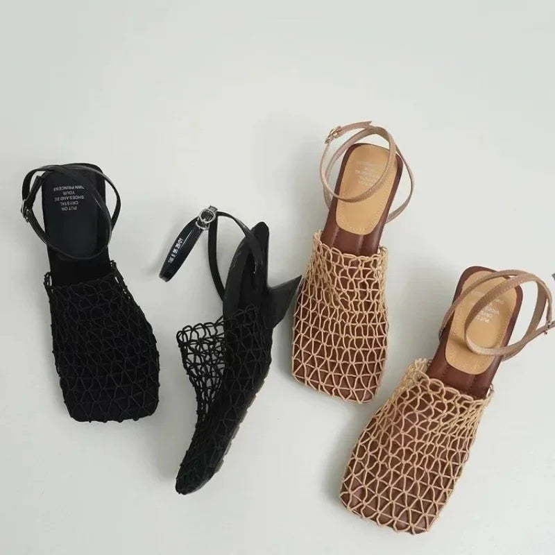 Fiora Mesh Weave Heels | Square Toe, Braided Mesh Wrap 1