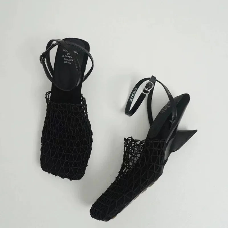 Fiora Mesh Weave Heels | Square Toe, Braided Mesh Wrap 2