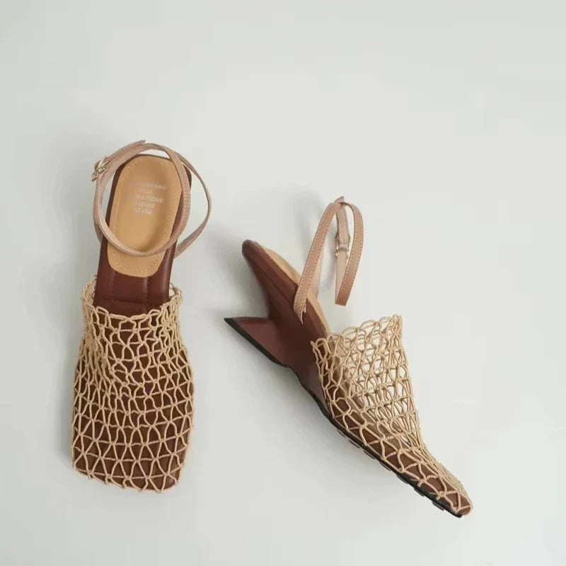 Fiora Mesh Weave Heels | Square Toe, Braided Mesh Wrap 3