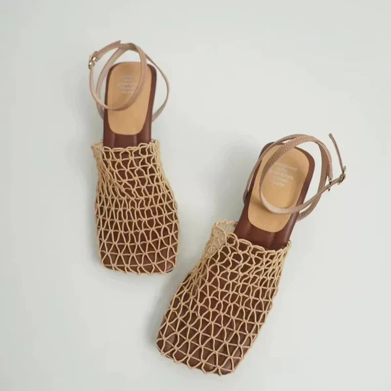 Fiora Mesh Weave Heels | Square Toe, Braided Mesh Wrap 4