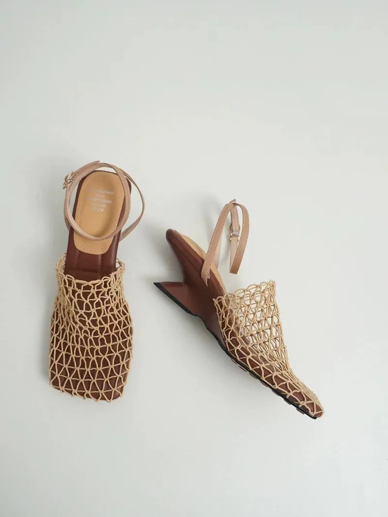 Fiora Mesh Weave Heels | Square Toe, Braided Mesh Wrap 7