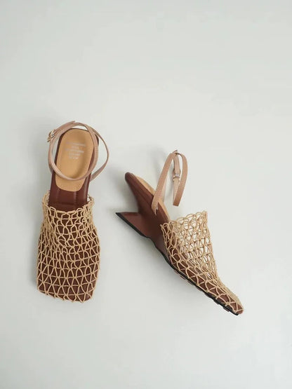 Fiora Mesh Weave Heels | Square Toe, Braided Mesh Wrap 7