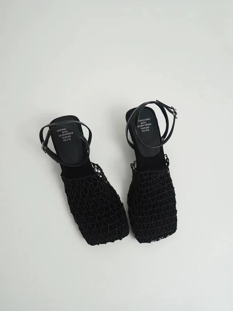 Fiora Mesh Weave Heels | Square Toe, Braided Mesh Wrap 8