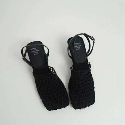 Fiora Mesh Weave Heels | Square Toe, Braided Mesh Wrap 9