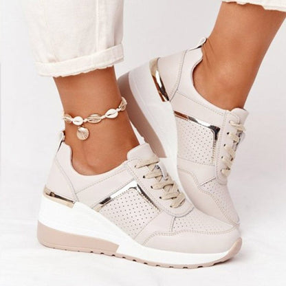 Women's Wedge Sneakers with Metallic Trim
