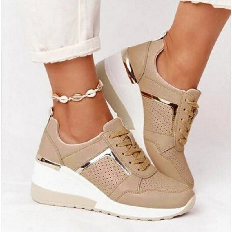 Women's Wedge Sneakers with Metallic Trim