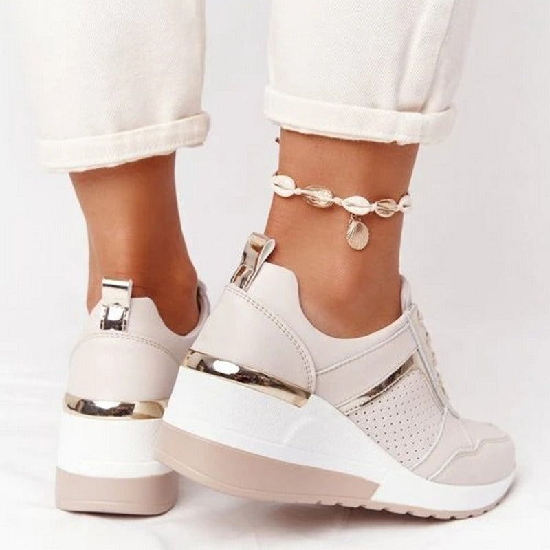 Women's Wedge Sneakers with Metallic Trim