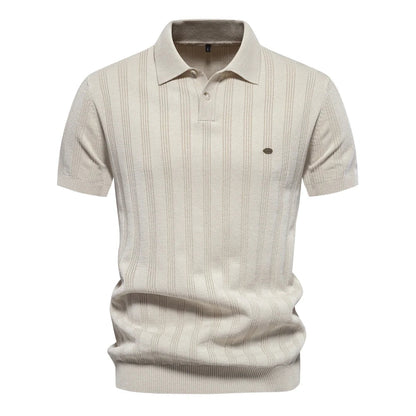 Men's Short Sleeve Knitted Polo Shirt with Vertical Texture