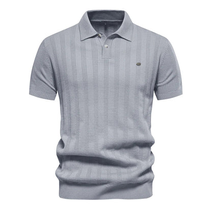 Men's Short Sleeve Knitted Polo Shirt with Vertical Texture