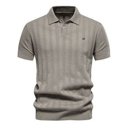 Men's Short Sleeve Knitted Polo Shirt with Vertical Texture