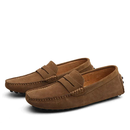 Men's Suede Driving Loafers with Stitching