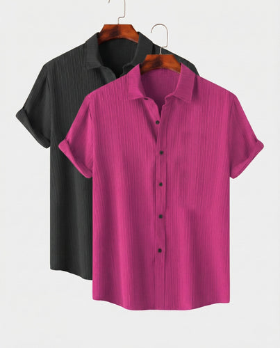 Black & Melon Colour Short Sleeve Shirt Combo