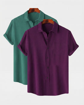 Green & Wine Colour Short Sleeve Shirt Combo